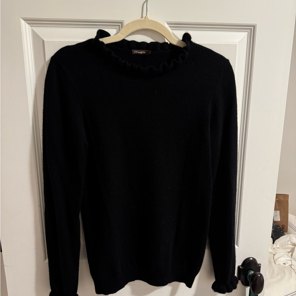 J. McLaughlin Black Ruffle Trim Top